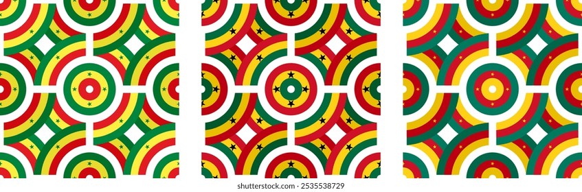 Flaggenmuster aus Senegal, Ghana und Kamerun. Mandala-Hintergrund. Vektorgrafik