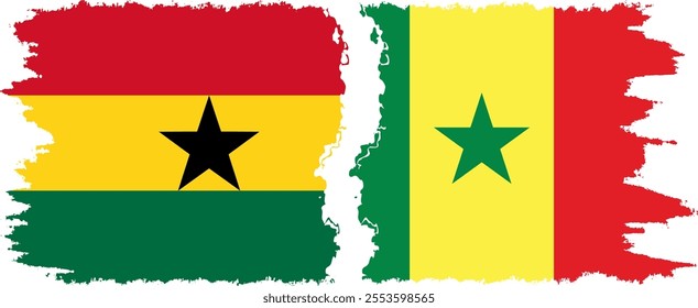 Senegal and Ghana grunge flags connection, vector