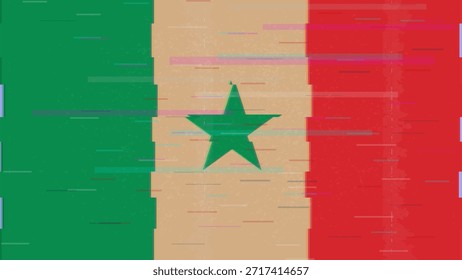 Vector Video de bandera de falla de Senegal, distorsión dividida RGB, ilustración de marco abstracto digital