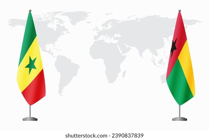 Senegal and Guinea Bissau flags for official meeting against background of world map.