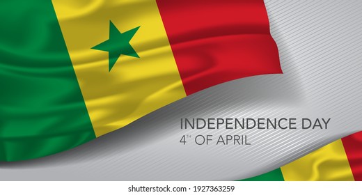 Senegal happy independence day greeting card, banner with template text vector illustration. Senegalese memorial holiday 4th of April design element with realistic flag with stripes