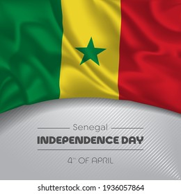 Senegal happy independence day greeting card, banner vector illustration. Senegalese national holiday 4th of April square design element with waving flag
