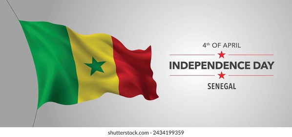 Senegal happy independence day greeting card, banner with template text vector illustration. Senegalese memorial holiday 4th of April design element with 3D flag with stripes
