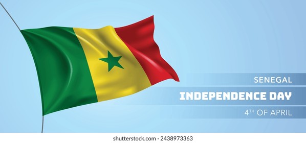 Senegal happy independence day greeting card, banner vector illustration. Senegalese national holiday 4th of April design element with 3D flag