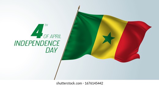 Senegal happy independence day vector banner, greeting card. Senegalese wavy flag in nonstandard design for 4th of April national holiday