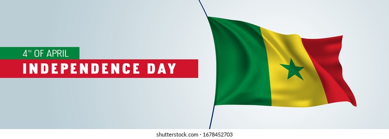 Senegal happy independence day vector banner, greeting card. Senegalese wavy flag mockup and text for 4th of April national holiday