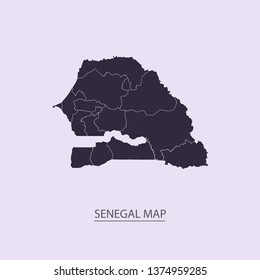 Senegal - High detailed map violet outline map with caption on violet background.Abstract design vector illustration eps 10.