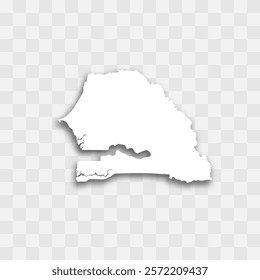 Senegal high detailed vector representation of country silhouette. White color on transparent background with dropped shadow. For educational, decorative, or informational use.