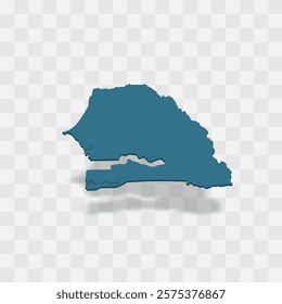 Senegal high detailed vector representation of country silhouette. 3D map on transparent background with dropped shadow. For educational, decorative, or informational use.