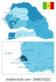 Senegal - mapa azul altamente detallado. Ilustración del vector