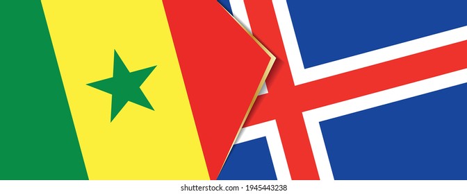 Senegal und Island Flaggen, zwei Vektorflaggen Symbol für Beziehung oder Konfrontation.