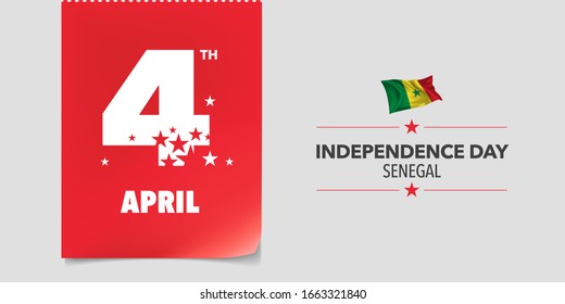 Senegal independence day greeting card, banner, vector illustration. Senegalese national day 4th of April background with elements of flag in a creative horizontal design