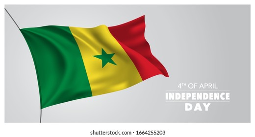 Senegal independence day greeting card, banner, horizontal vector illustration. Senegalese holiday 4th of April design element with waving flag as a symbol of independence