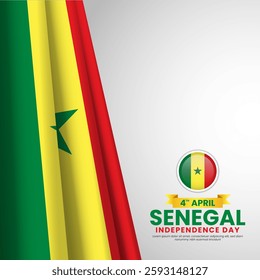 Senegal independence day greeting card, square banner background template with flag stripes