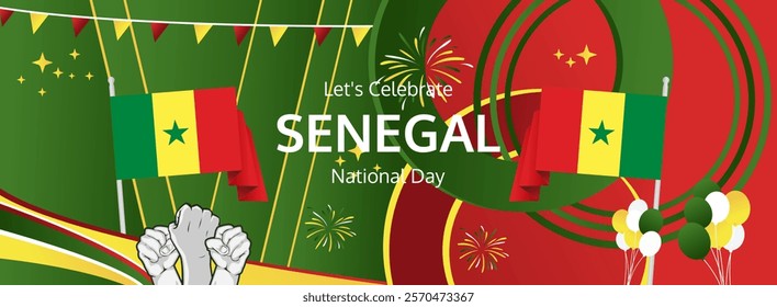 Senegal Independence Day modern greeting banner. 4th April Happy Senegal National Day. Holidays abstract concept. Great for event like carnival, feast poster, support, culture and tourism