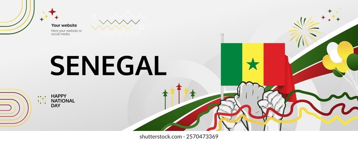 Senegal Independence Day modern greeting banner. 4th April Happy Senegal National Day. Holidays abstract concept. Great for event like carnival, feast poster, support, culture and tourism