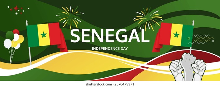 Senegal Independence Day modern greeting banner. 4th April Happy Senegal National Day. Holidays abstract concept. Great for event like carnival, feast poster, support, culture and tourism