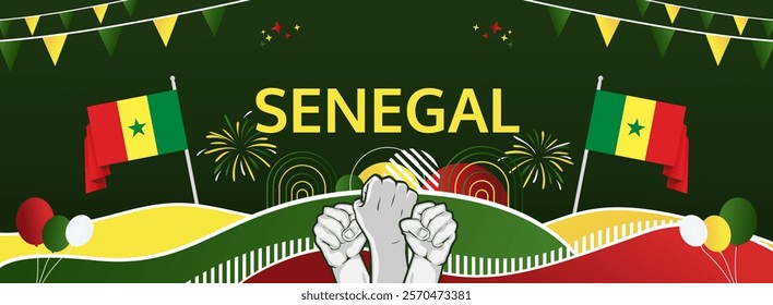 Senegal Independence Day modern greeting banner. 4th April Happy Senegal National Day. Holidays abstract concept. Great for event like carnival, feast poster, support, culture and tourism