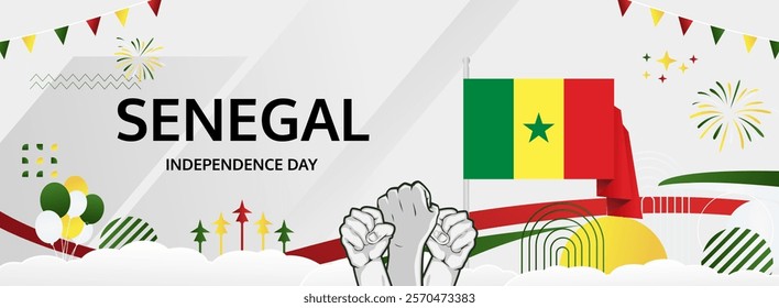 Senegal Independence Day modern greeting banner. 4th April Happy Senegal National Day. Holidays abstract concept. Great for event like carnival, feast poster, support, culture and tourism