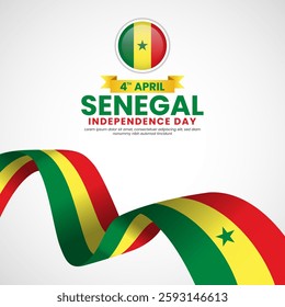 Senegal Independence day square banner background with waving ribbon flag design