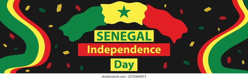 Senegal independence day vector banner concept design with Senegal flag colors and confetti with black background. Senegal independence day celebrated on April 4th every year. 