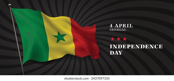 Senegal independence day vector banner, greeting card. Senegalese wavy flag in 4th of April national patriotic holiday horizontal design