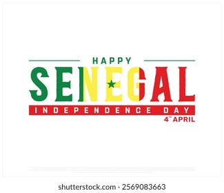 SENEGAL Independence Day vector design on a white background with flag typography, Typographic Design of SENEGAL National Day, SENEGAL typography, Flag typography of Senegal