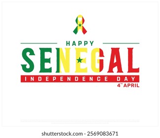 SENEGAL Independence Day vector design on a white background with ribbon flag, Typographic Design of SENEGAL National Day, SENEGAL typography, Ribbon flag of Senegal