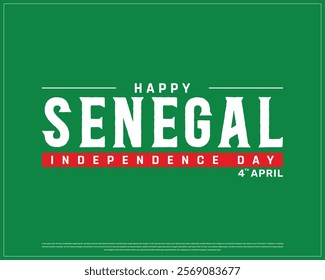 SENEGAL Independence Day vector design on a green background with flag colors, Typographic Design of SENEGAL National Day, SENEGAL typography, Flag colors of Senegal