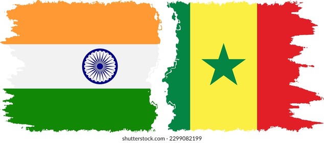 Senegal and India grunge flags connection, vector