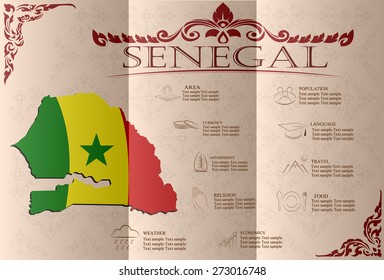Senegal, infographics, statistical data, sights. Vector illustration