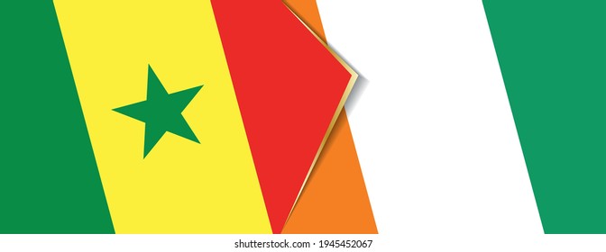 Senegal and Ivory Coast flags, two vector flags symbol of relationship or confrontation.