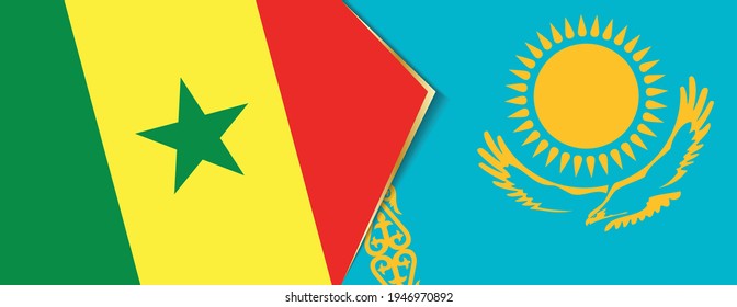 Senegal and Kazakhstan flags, two vector flags symbol of relationship or confrontation.