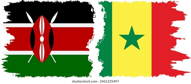 Senegal and Kenya grunge flags connection, vector