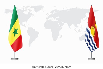 Senegal and Kiribati flags for official meeting against background of world map.