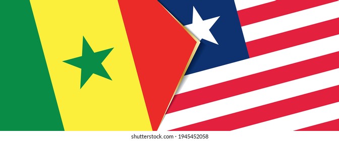 Senegal and Liberia flags, two vector flags symbol of relationship or confrontation.