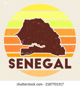 Senegal logo. Sign with the map of country and colored stripes, vector illustration. Can be used as insignia, logotype, label, sticker or badge of the Senegal.