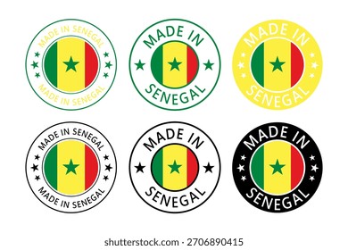 Senegal Made in Stamp im Kreis mit Flagge Vektorvorlage auf weißem Hintergrund