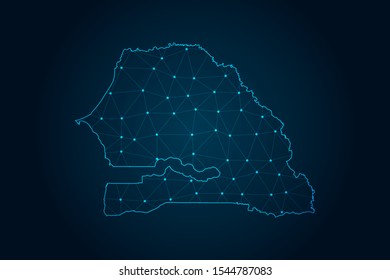 Senegal map with Abstract mash line and point scales on Dark background . design polygon sphere . Wire frame 3D mesh polygonal network line . Vector illustration eps 10.