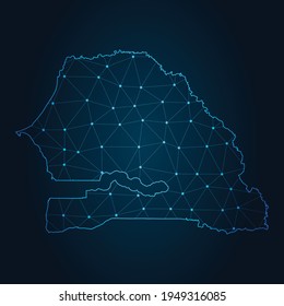 senegal Map Abstract mash line and point scales on dark background. Wire Frame 3D mesh polygonal network line.