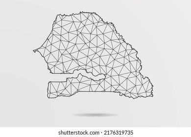 Senegal Map - Abstract mash line and point scales on white background with World Map. Wire Frame 3D mesh polygonal network line, design sphere, dot and structure - Vector illustration eps 10
