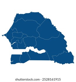 Senegal map. Map of Senegal in administrative provinces in blue color
