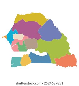 Senegal map. Map of Senegal in administrative provinces in multicolor