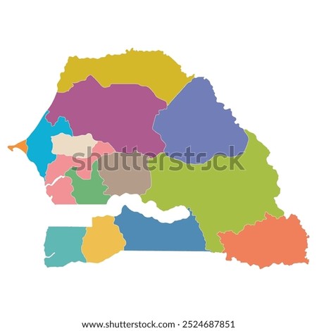 Senegal map. Map of Senegal in administrative provinces in multicolor