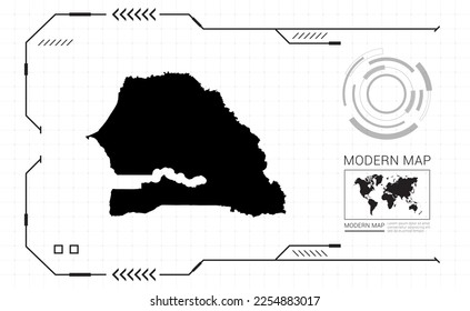 Senegal map of black digital frame HUD, GUI, UI interface technology radar vector.