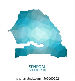 Senegal map - blue geometric rumpled triangular low poly style gradient graphic background , polygonal design for your . Vector illustration eps 10.
