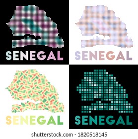 Senegal map. Collection of maps of Senegal in a dotted style. Borders of the country filled with rectangles for your design. Vector illustration.
