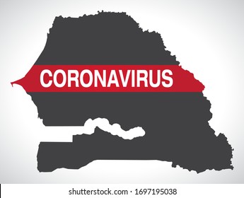 Senegal map with Coronavirus warning illustration