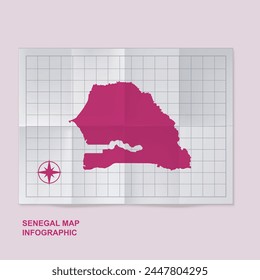 Senegal map country in folded grid paper