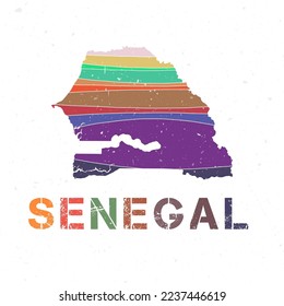 Senegal map design. Shape of the country with beautiful geometric waves and grunge texture. Creative vector illustration.